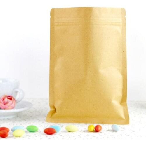 100 Pcs Small/Big Kraft Paper Food Packaging Bags, Zip Lock Brown Dried Food Tea Cookie Sample Pack Bag Pouch