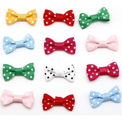 25pcs 3x1.5cm Printed Dots Satin Ribbon Bow Screw Handmade DIY Gift Package Bow Scrapbooking Embellishment Crafts Hair Accessory