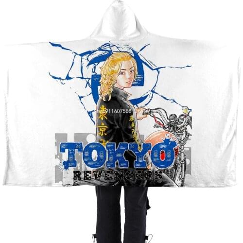 3d Tokyo Avengers Printed Pattern Blanket Soft and Comfortable Home Nap Hooded Lazy Blanket Flannel Cloak Fluffy Blanket