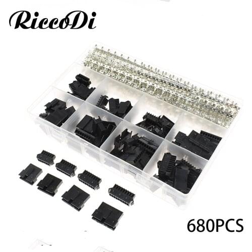 680pcs(40set) 2.5mm Pitch 6-9Pin JST SM Male & Female Plug Housing Male/Female Pin Header Crimp Terminals Connector Kit