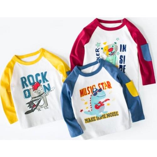 2-7y Children Autumn Cotton Tshirt Baby Boys Girls New Brand Cartoon Tops Long Sleeved Soft Clothes Cute Dinosaur Shirt Outfits