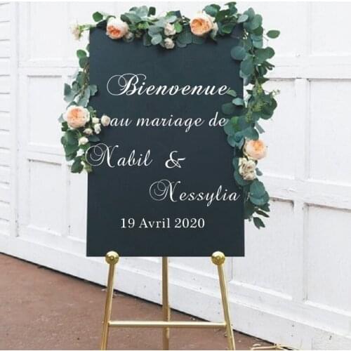 Welcome Wedding Mirror Stickers Custom Names Date Vinyl Decals Wedding Sign Graphic Venue Decor Art Poster French O307