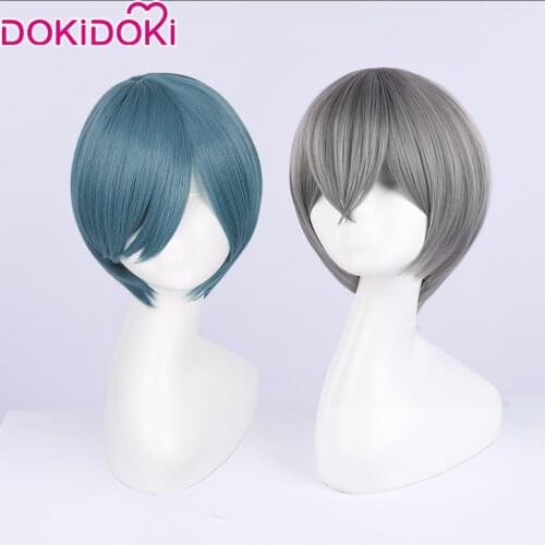 DokiDolki Anime Cosplay Wig Black Butler Cosplay Wig Kuroshitsuji Ciel Phantomhive Wigs Short Green /Grey Heat Resistant Hair