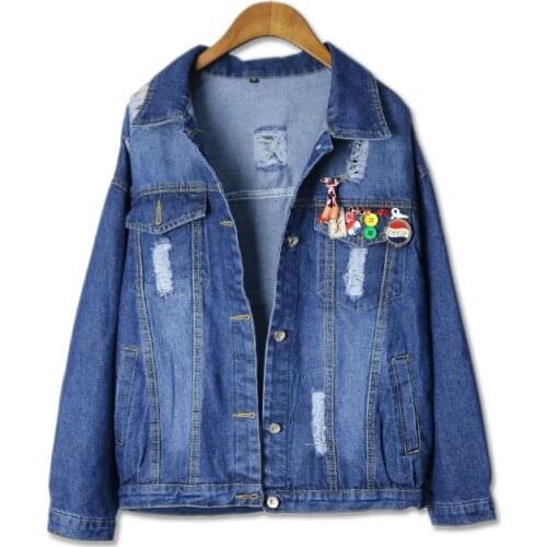 Holes Denim Jacket Female 2017 Autumn New Women Coats Trend Patch Chaquetas Mujer Loose Dames Jassen Casacos All-Match Abrigos