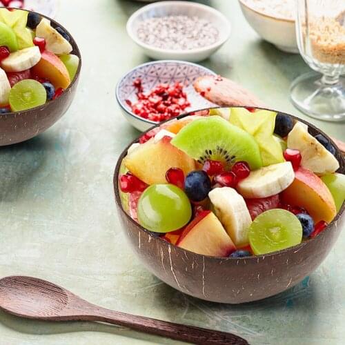 Natural Coconut Bowl Spoon Set Creative Tableware Coconut Shell Fruit Salad Noodle Rice Bowl Wooden Bowl Home Crafts Decoration