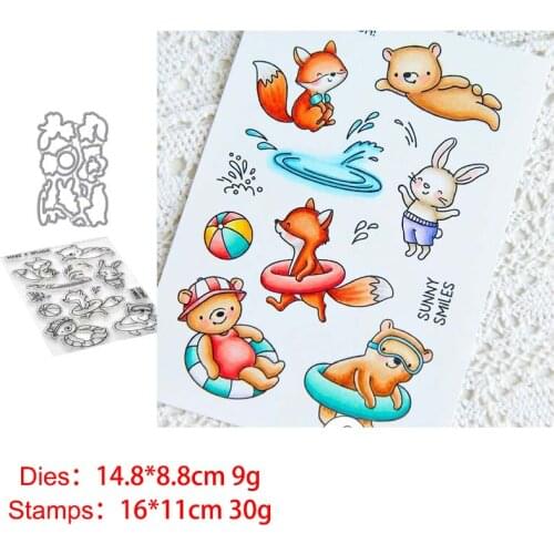 Foxs Bears Swimming 2021 New Seal Stamp with Cutting Dies Stencil DIY Scrapbooking Embossing Photo