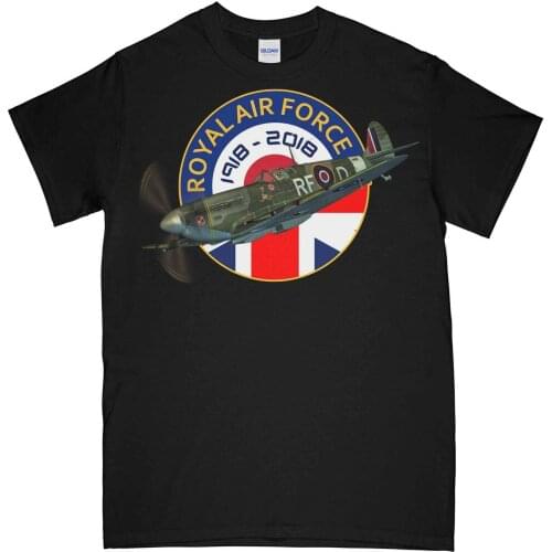 RAF 100 Spitfire 1918 - 2018 Centenary Printed T-Shirt. Summer Cotton O-Neck Short Sleeve Mens T Shirt New S-3XL