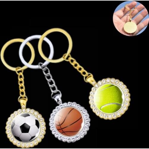 Football Basketball Rhinestone Keychain Exquisite Crystal Pendant Ball Keyring Jewelry Carkeychain Accessories Sports Lover Gift