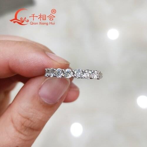 White moissanite 925 Sterling Silver Ring with 3.0mm Seven Stones Half Eternity Band Wedding Jewelry Rings Engagement