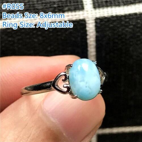 8x6mm Genuine Natural Larimar Ring For Woman Lady Man Silver Oval Beads Water Pattern Stone Adjustable Size Ring Jewelry AAAAA