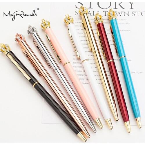 Creative 1.0 mm Cute Diamond Golden Crown Ball Ballpoint Pens Kawaii Ballpen For Office School Writing Supplies Stationery