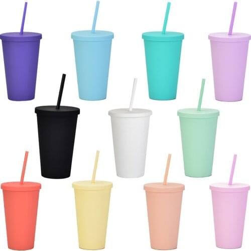 Best Selling 16oz Water Bottle, Reusable Macaron Plastic Straw Cup, Double Wall Outdoor Use Portable Coffee And Juice Cup