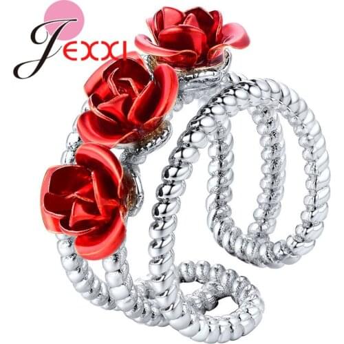 Top Selling 925 Sterling Silver Rose Flower-leaves CZ Rhinestone Fashion Ring for Woman Engagement/Wedding Jewelry Rings