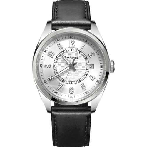 Fashion Parnis 40MM Silver Dial Mechanical Automatic Men Watch Miyota 8215 Sapphire Crystal 2021 Leather Strap Calendar Watches