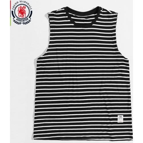 FREDD MARSHALL 2020 New Fashion Striped Tank Tops Men Summer Casual Round Neck 100% Cotton Tank Homme Sleeveless Undershirt 384