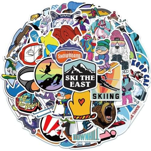 50PCS Skiing Sport Stickers Set Outdoor Winter Graffiti Waterproof Sticker DIY Snowboard Helmet Laptop Ski Styling Vinyl