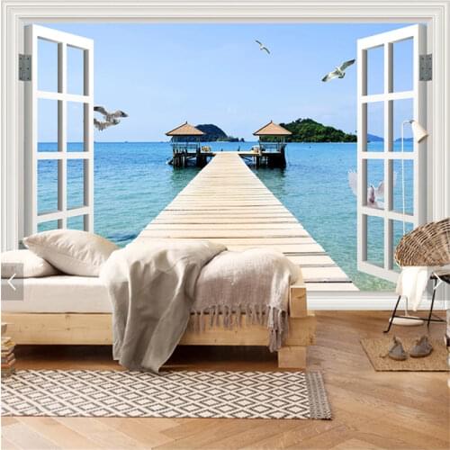 Custom Wall Mural Wallpaper 3d French window sea view photo Wallpaper Living Room Bedroom TV Background Wall papers Home Decor