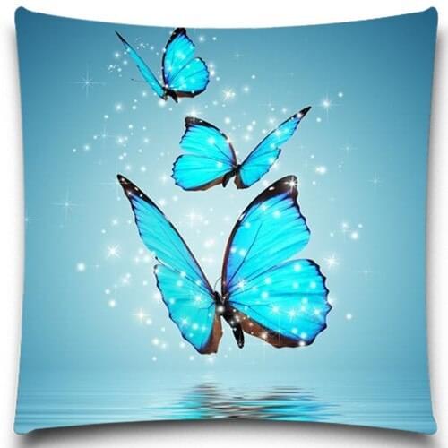 Sky Blue colorful Butterfly pattern cotton polyester square decorative pillow case home sofa decorative