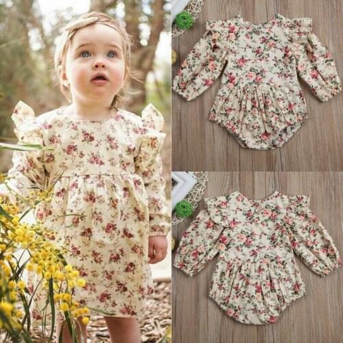 Newborn Toddler Baby Girls Ruffles Floral Romper Jumpsuit Outfits Clothes