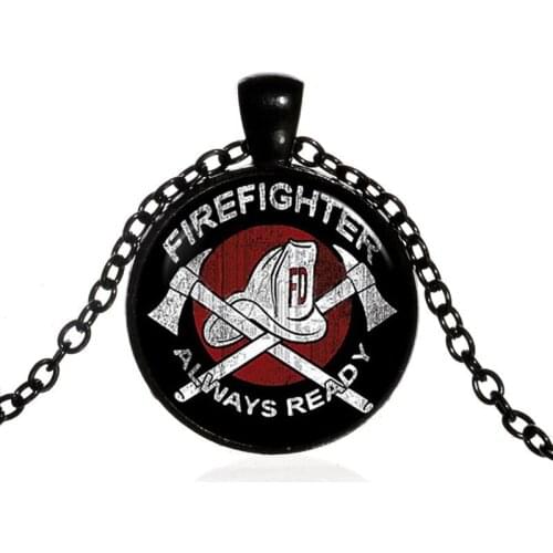 Rescue Firefighter Necklace Fire Fighter Pendant Fireman Jewelry Fire Department Pendant Necklace Glass Cabochon Jewery