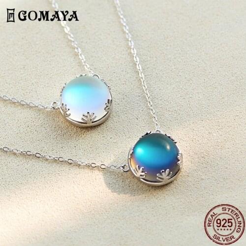 GOMAYA Aurora Halo Crystal Gem Necklaces 925 Sterling Silver Pendant Necklace Fall Fine Jewelry Women Elegant Anniversary Gift