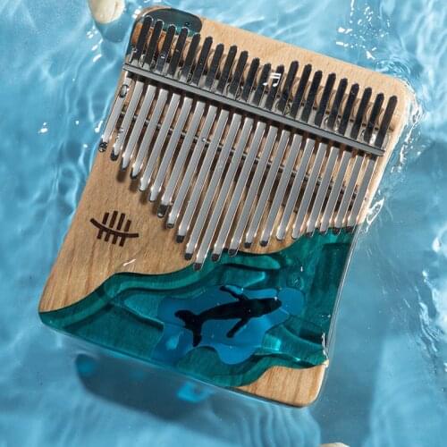 21 Keys Kalimba Beech Material Blue Whale Pattern Design Finger Piano High Quality Birthday Gifts Beginners Keyboard Instrument