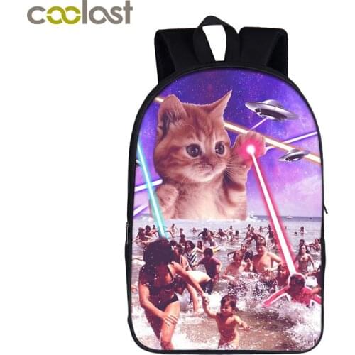 Funny Alien Laser Cat Backpack Teenager Boys Girls School Bags Women Laptop Backpack Children Book Bag Student School Backpacks