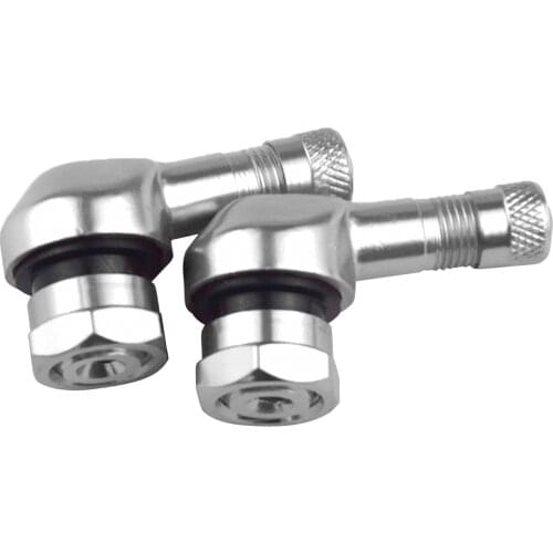 Silver & Black Universal Motorcycle CNC Wheel Tire Valves Stem Cap Air Tire Cover 90 Degree