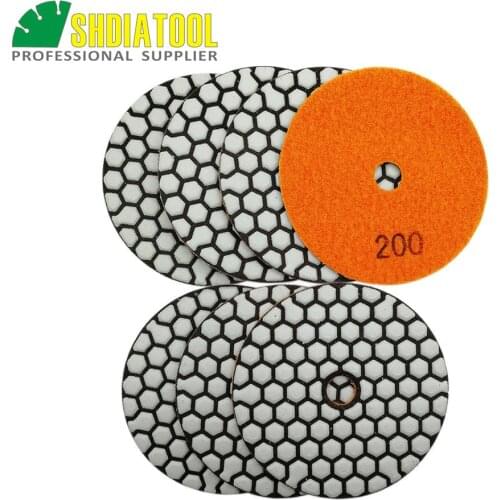 SHDIATOOL 7pcs 4inche #200 Dry Diamond Polishing Pads Very Competitive Diameter 100MM Resin Bond Diamond Flexible Saniding discs