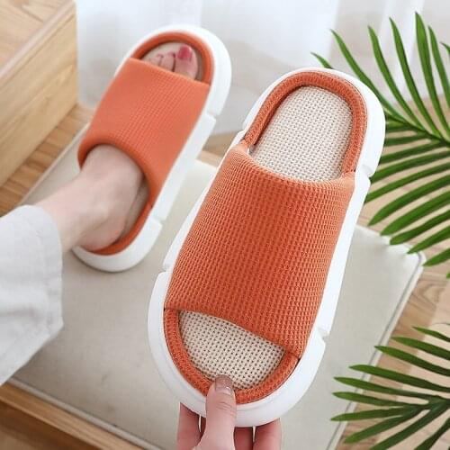 Linen slippers womens home quiet anti-odor anti-slip four seasons Japanese-style cotton hemp man woman slippers women shoes