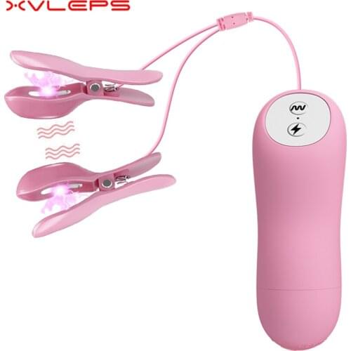 Xvleps Electric Shock Nipple Pussy Clamps Nipple Vibrator Breast Massage Clitoris Labia Clip Stimulation BDSM Sex Toy for Women
