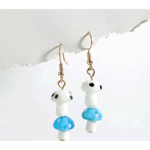 LUNA CHIAO Glass Glaze Cute Mushroom Dangle Drop Earrings for Women