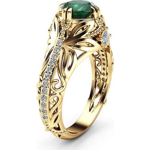 Green Zircon Ring Jewelry Bague Femme Fashion Gold Color Leaf Crystal Wedding Rings for Women Luxury Jewelry Distribution Gifts