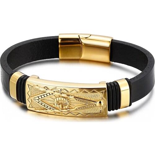 Golden Peace Bracelet High Quality Stainless Steel Cowhide Mens Bracelet Hip Hop Homme 2021