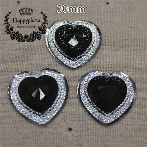10PCS 30mm Black Big Heart Flatback Cabochon DIY Scrapbooking Phone/Wedding Decoration Craft