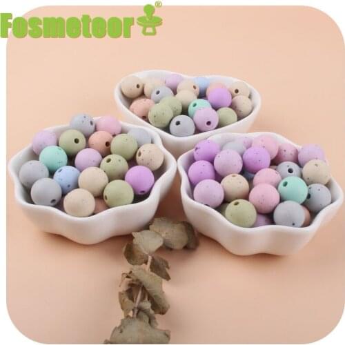 Fosmeteor 20pcs 12mm Food Grade Silicone Teether Round Speckled Beads Print Teething Beads DIY Pacifier Chain Necklace