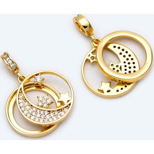 4pcs CZ Paved Moon Charms, Gold Star Pendants, Jewelry Making DIY Material, Necklace Pendant Supplies (GB-1789)