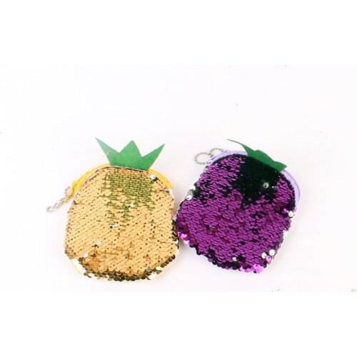 70PCS / LOT Creative Girl Coin Storage Bag The Lovely Sequin Fruit Zero Wallet Mini Key Bag