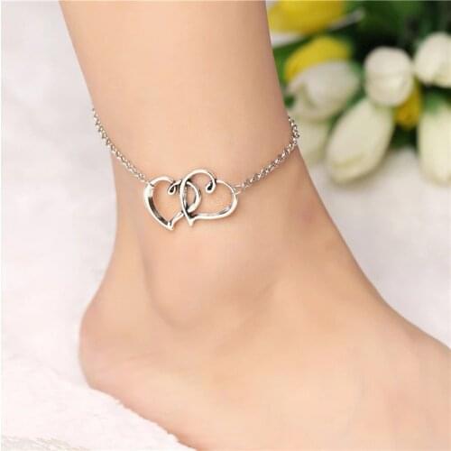 Retro Punk 2021 New Summer Fashion Anklets Wild Love Heart-shaped Double-hearted Anklet Lady Legs Anklet Jewelry Wholesale