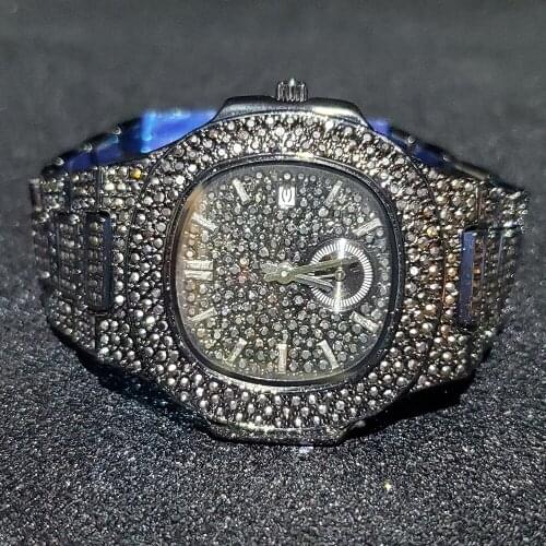 Hip Hop MISSFOX Mens Watch Black Quartz Clock Luxury Baguette Diamond Dial Business Waterproof Wrist Watches Relogio Masculino