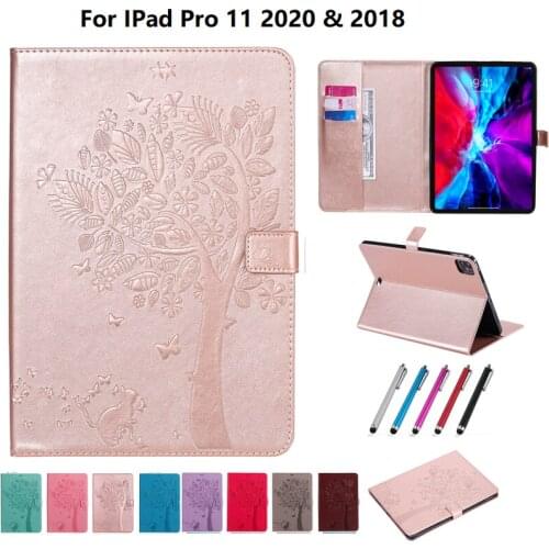 Tree&Cat Print Case for iPad Pro 11 2020 Case For iPad Pro 11 Case 2018 PU Leather Cover Funda for New iPad Pro Case 11 inch Pen