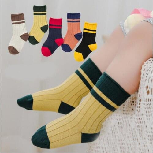 3-10Yrs Kids sports socks Spring autumn cotton boys stripe ankle socks toddler girls floor socks for children leg warmers chauss