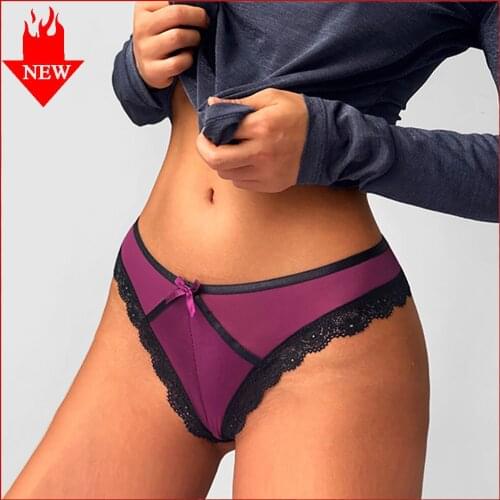 Women‘s Sexy Lace Floral Briefs Female Bow Cross String Panties Seamless Thin T Panty Thongs Lady Lingerie Underwear For Woman