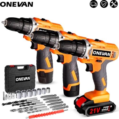 Electric Drill 12V 16V 21V Cordless Electric Screwdrivers Rechargeable Lithium Battery LED Lights Power Tools 2 Speed Hand Drill