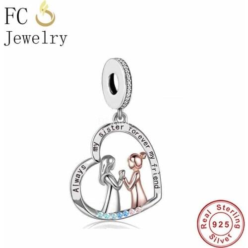 FC Jewelry Fit Original Charm Bracelet 925 Silver Two Girl Play Always My Sister Forever My Driend Bead For Making Berloque 2021