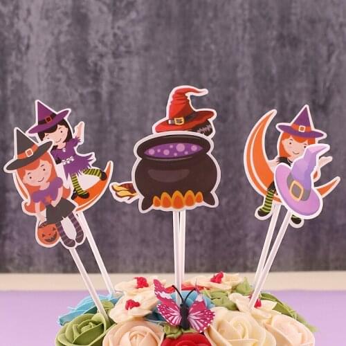 Halloween Theme Party Cake Or Cupcake Topper Felt Material Bat Pirate Pumpkin Spider Witch Hat Cake Wrapper Supplies