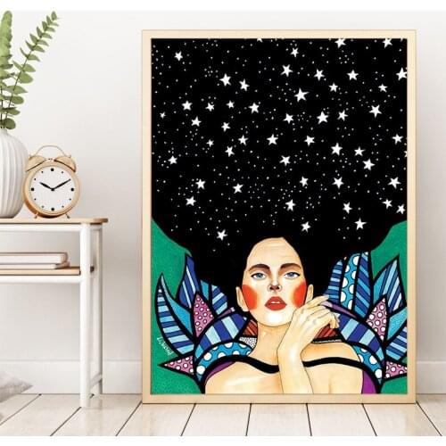 Manga Canvas Painting Cute Girl with Flower Oil Painting Figure Poster and Printing Wall Art Picture for Children Room Decor