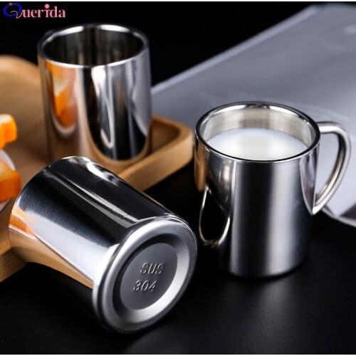 Hot Portable Double Wall Stainless Steel Coffee Mug 200ml Handle Office Milk Tea Cups Travel Thicken Water Mugs Logo