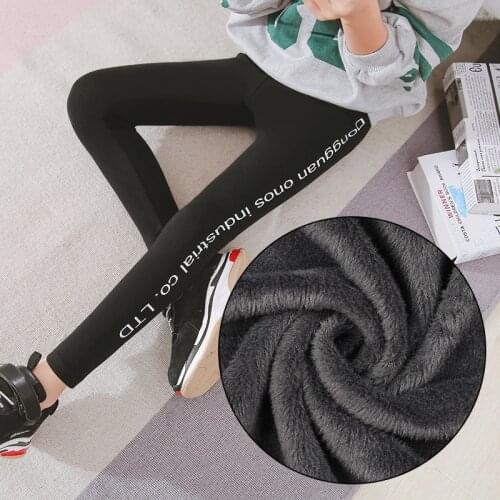 Girls Leggings 2020 Warm Trousers Cotton Fleece Lined Letter Leggings Winter Clothes for Children 8 10 12 14 Years Kids Clothing