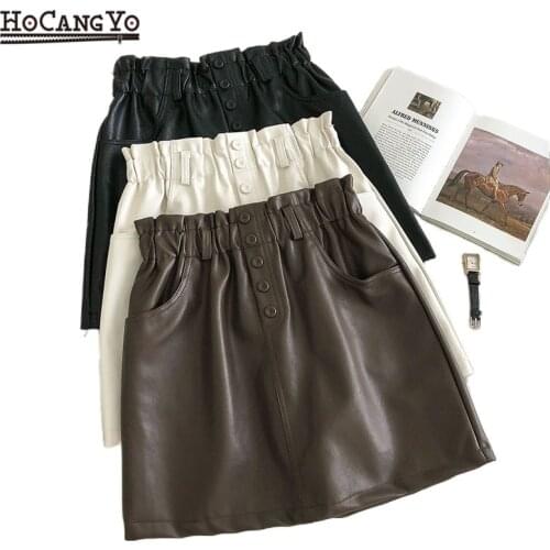 Summer Leather Skirts Women Fashion Elastic Waist PU Leather Skirts Women Y2k Skirt A Line Sexy Mini Skirt Falda Mujer Moda 2021